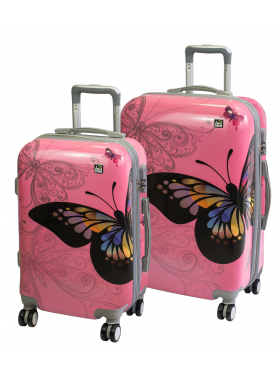 A2S Set of 2 trolley suitcases Pink butterfly